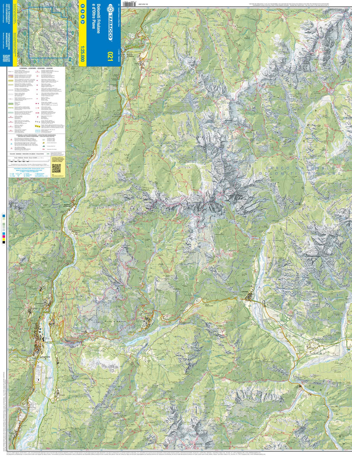 Carte de randonnée n° 21 - Vallées Cellina, Settimana et Cimoliana | Tabacco carte pliée Tabacco 