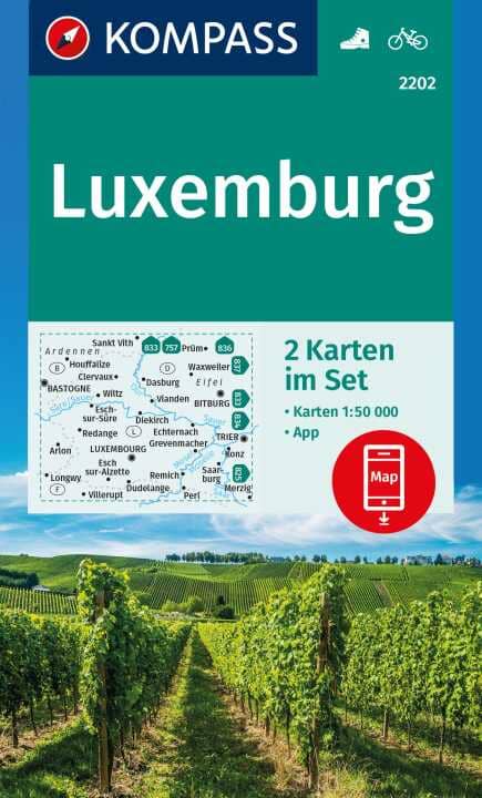 Carte de randonnée n° 2202 - Luxembourg (lot de 2) | Kompass carte pliée Kompass 