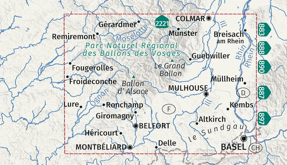 Carte de randonnée n° 2222 - Alsace, Vosges du Sud (Colmar, Mulhouse) | Kompass carte pliée Kompass 