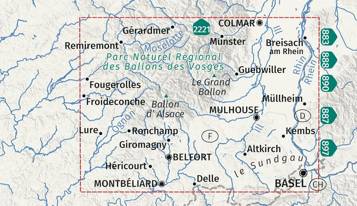 Carte de randonnée n° 2222 - Alsace, Vosges du Sud (Colmar, Mulhouse) | Kompass carte pliée Kompass 