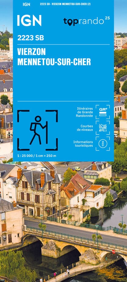 Carte de randonnée n° 2223- Vierzon, Mennetou-sur-Cher | IGN - Série Bleue carte pliée IGN 