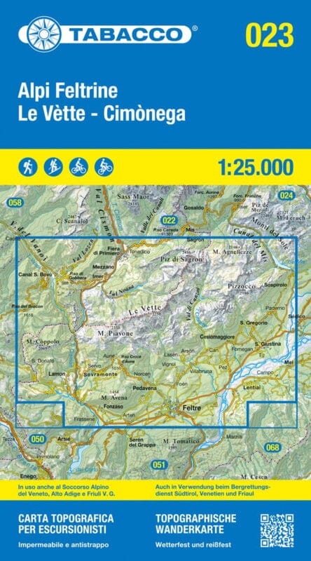 Carte de randonnée n° 23 - Alpi Feltrine, Le Vètte- Cimonega | Tabacco carte pliée Tabacco 