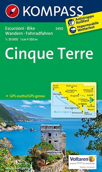 Carte de randonnée n° 2450 - Cinq Terres (Ligurie) | Kompass carte pliée Kompass 