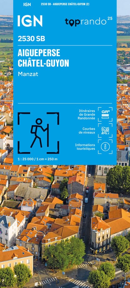 Carte de randonnée n° 2530 - Aigueperse, Châtel-Guyon, Manzat | IGN - Série Bleue carte pliée IGN 