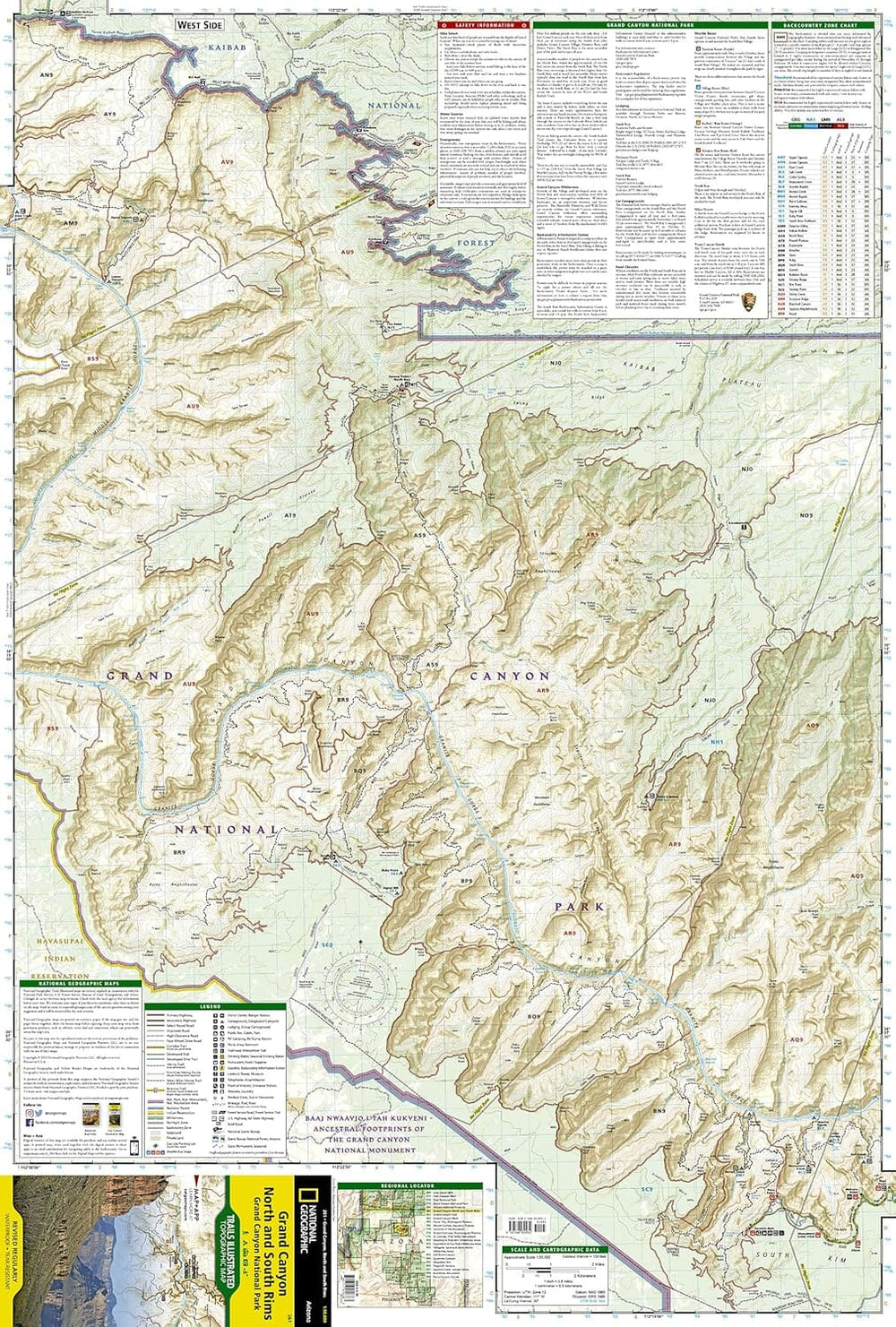 Carte de randonnée n° 261 - Bright Angel Canyonorth & South Rims (PN Grand Canyon, Arizona) | National Geographic carte pliée National Geographic 