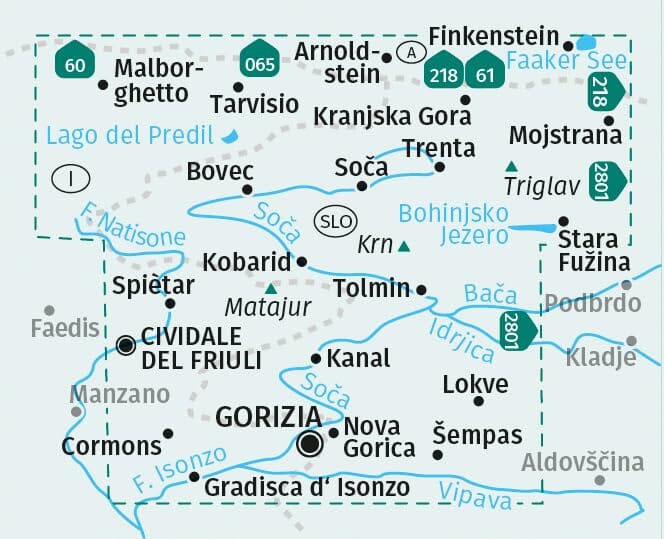 Carte de randonnée n° 2804 - Soca-Tal, Isonzo, Alpi Giulie / Julische Alpen, Triglav, Nova Gorica (Slovénie) | Kompass carte pliée Kompass 