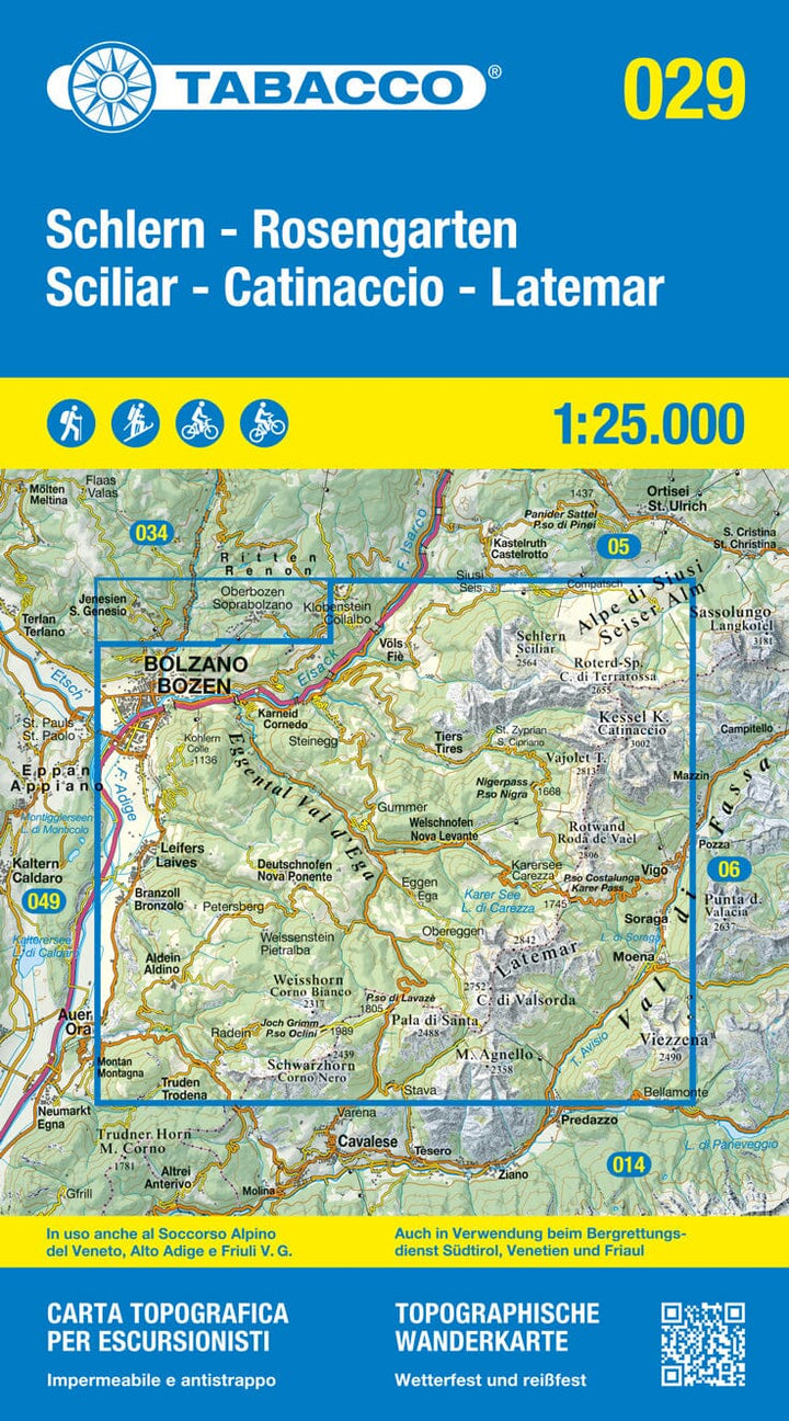 Carte de randonnée n° 29 - Schlern, Rosengarten et Latemar (Italie) | Tabacco carte pliée Tabacco 