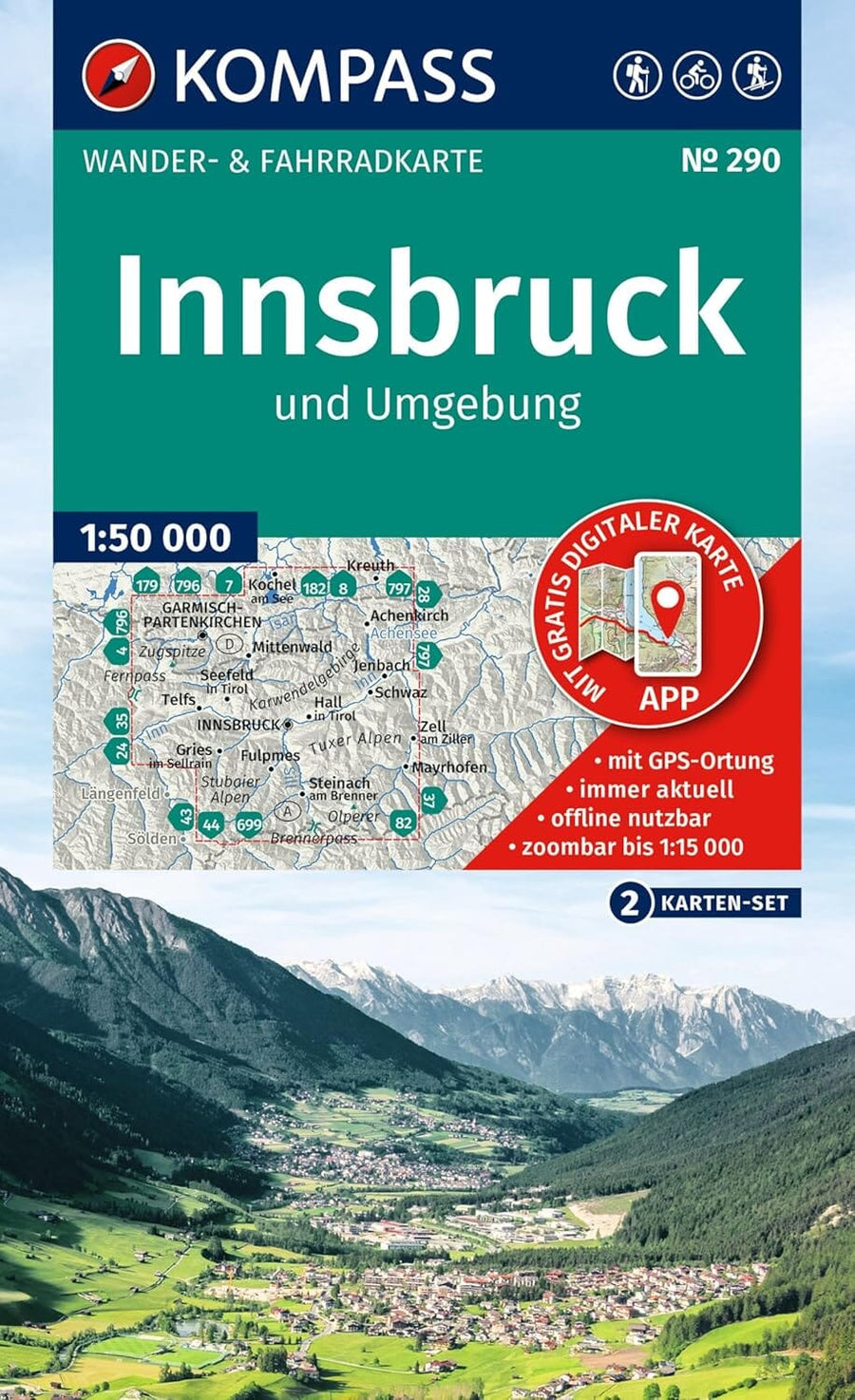 Carte de randonnée n° 290 - Innsbruck & environs (Autriche) | Kompass carte de randonnée Kompass 