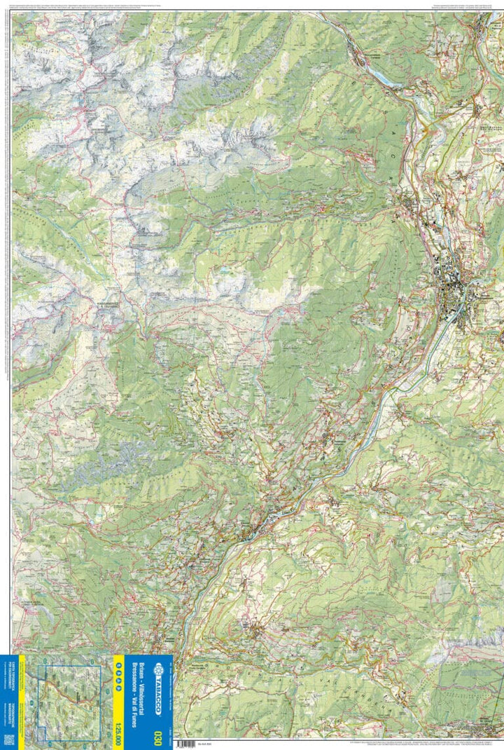 Carte de randonnée n° 30 - Bressanone & Val de Funes (italie) | Tabacco carte pliée Tabacco 