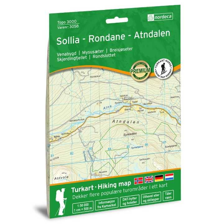 Carte de randonnée n° 3058 - Sollia, Rondane, Atndalen (Norvège) | Nordeca - série 3000 carte pliée Nordeca 