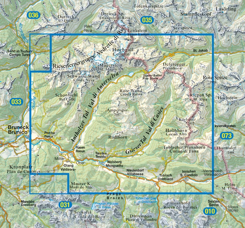 Carte de randonnée n° 32 - Anterselva et Casies (Italie) | Tabacco carte pliée Tabacco 