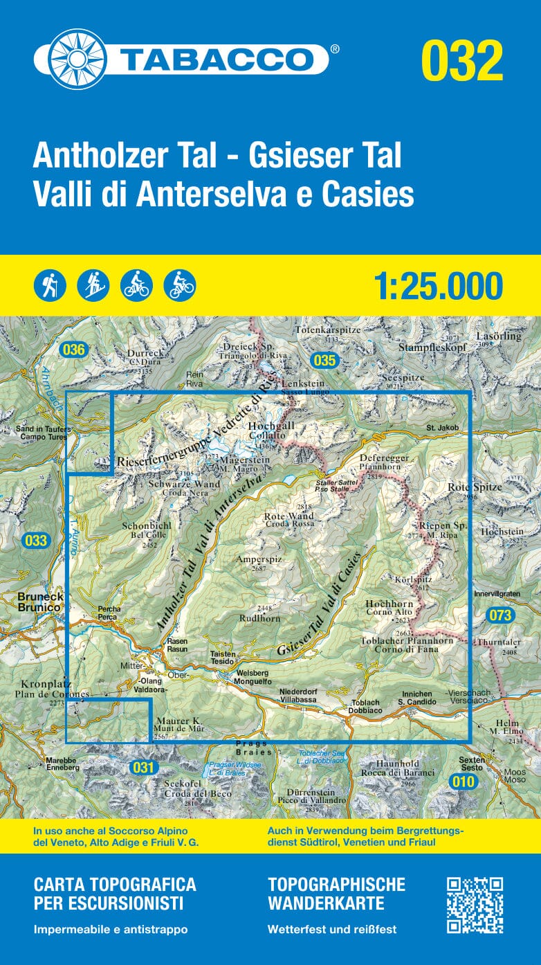 Carte de randonnée n° 32 - Anterselva et Casies (Italie) | Tabacco carte pliée Tabacco 