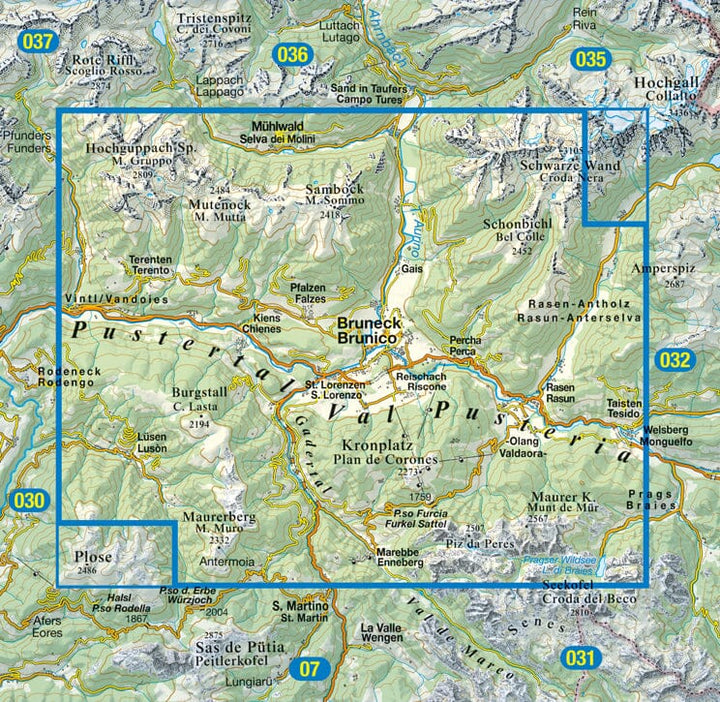 Carte de randonnée n° 33 - Val Pusteria et Brunico (Italie) | Tabacco carte pliée Tabacco 