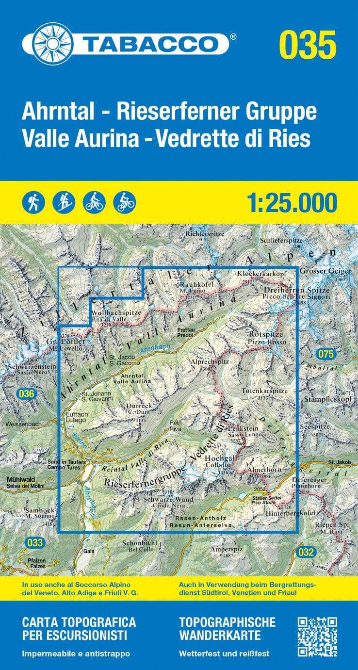 Carte de randonnée n° 35 - Vallée Aurina et parc naturel Vedrette di Ries (Italie) | Tabacco carte pliée Tabacco 