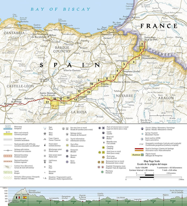 Carte de randonnée n° 4002 - Camino de Santiago 1 : Saint-Jean-Pied-de-Port to Santo Domingo de la Calzad | National Geographic carte pliée National Geographic 