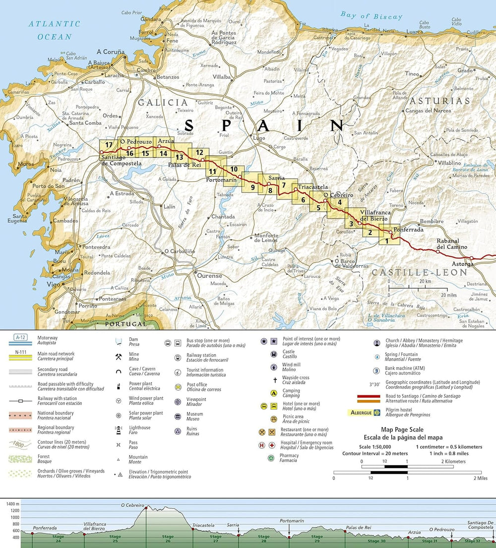 Carte de randonnée n° 4005 - Camino de Santiago 4 : Ponferrada to Santiago de Compostela | National Geographic carte pliée National Geographic 