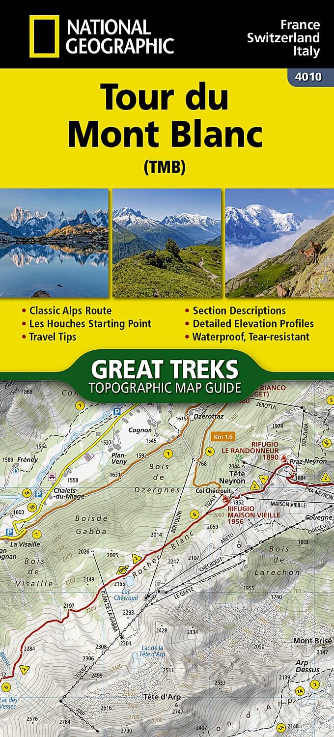 Carte de randonnée n° 4010 - Tour de Mont Blanc (TMB) | National Geographic carte pliée National Geographic 