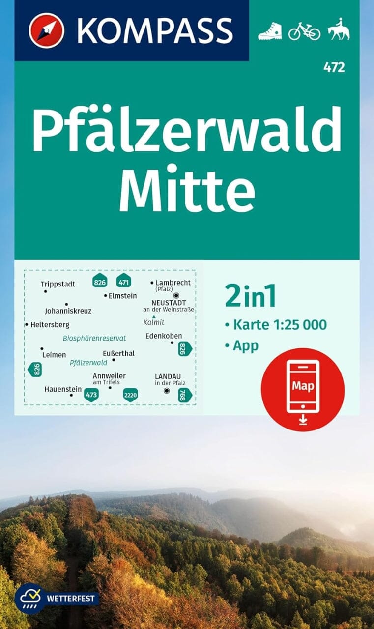 Carte de randonnée n° 472 - Pfälzerwald Mitte (Allemagne) | Kompass carte pliée Kompass 