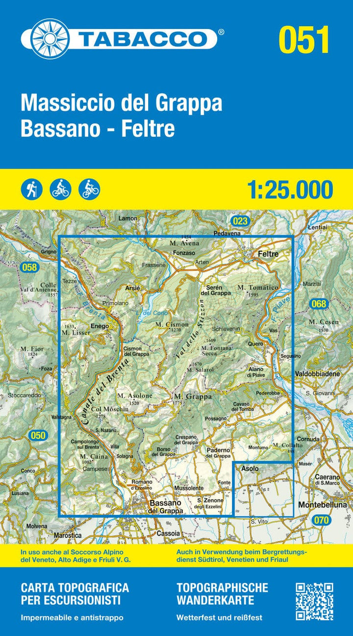 Carte de randonnée n° 51 - Monte Grappa, Bassano & Feltre (Italie) | Tabacco carte pliée Tabacco 