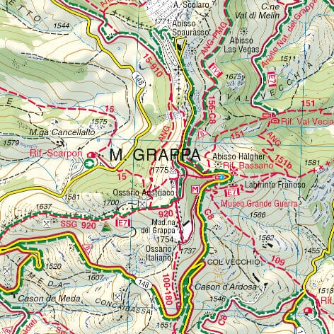 Carte de randonnée n° 51 - Monte Grappa, Bassano & Feltre (Italie) | Tabacco carte pliée Tabacco 