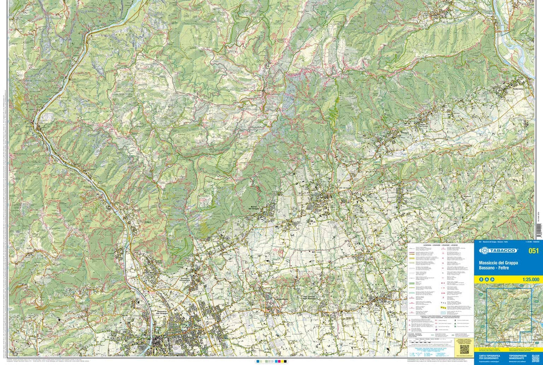 Carte de randonnée n° 51 - Monte Grappa, Bassano & Feltre (Italie) | Tabacco carte pliée Tabacco 