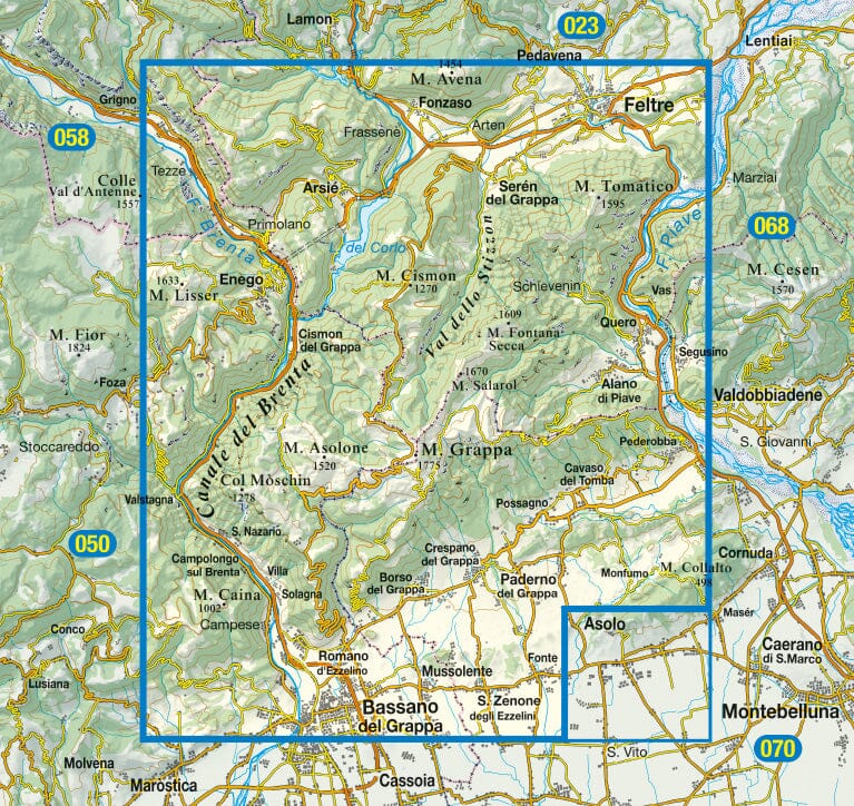 Carte de randonnée n° 51 - Monte Grappa, Bassano & Feltre (Italie) | Tabacco carte pliée Tabacco 