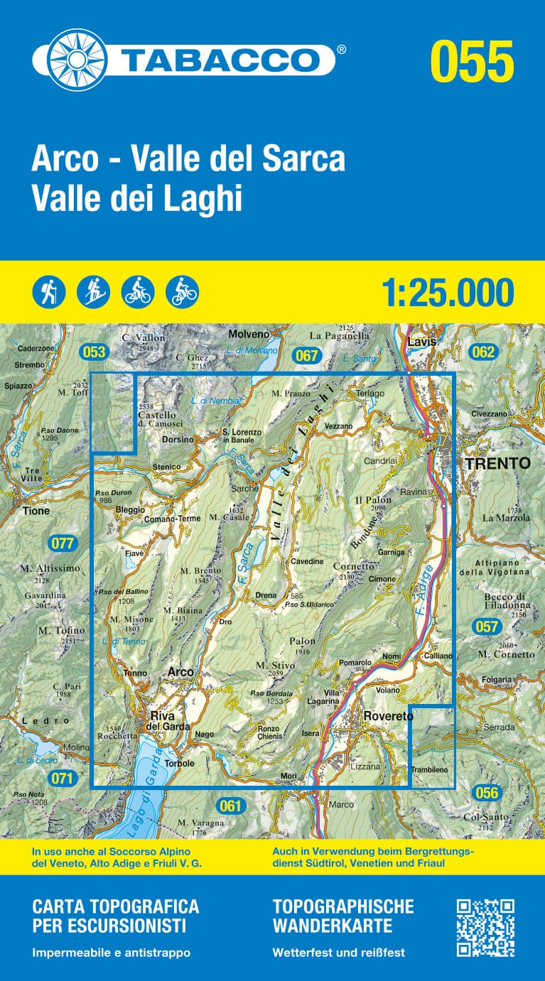 Carte de randonnée n° 55 - Vallée de Sarca, d'Arco et Riva del Garda (Italie) | Tabacco carte pliée Tabacco 