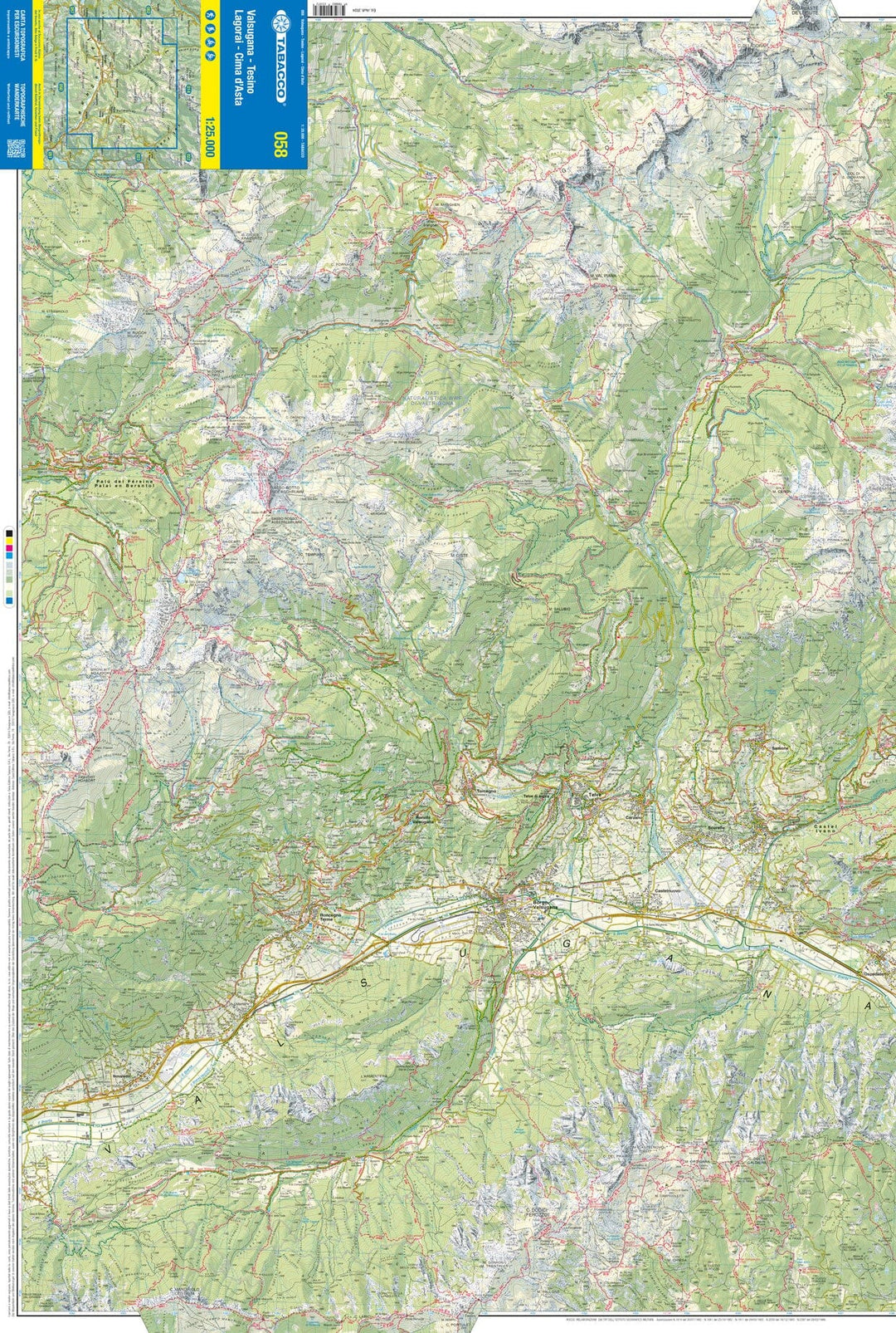 Carte de randonnée n° 58 - Valsugana, Tesino Lagorai, Cima d'Asta | Tabacco carte pliée Tabacco 