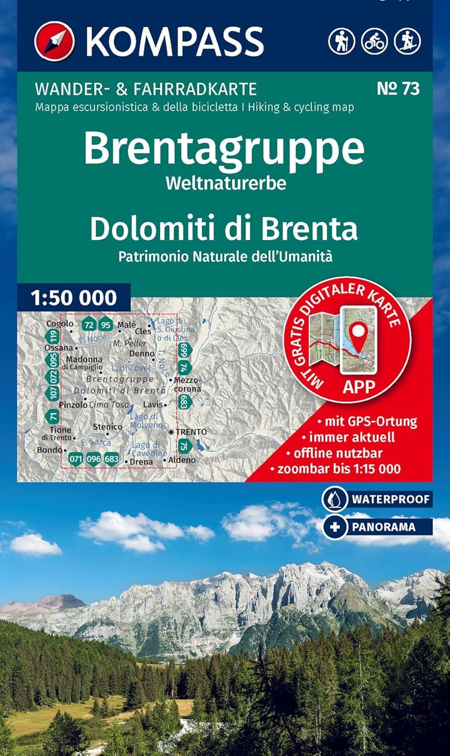Carte de randonnée n° 73 - Dolomites de Brenta (Italie) | Kompass carte pliée Kompass 