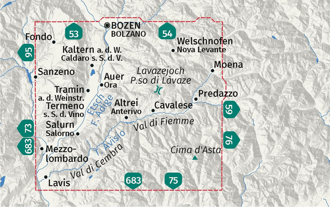 Carte de randonnée n° 74 - Sud Tyrol, Bolzano Vigneti et Dolomites (Italie) | Kompass carte pliée Kompass 