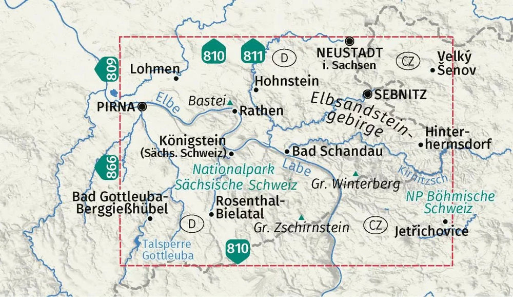 Carte de randonnée n° 761 - Elbsandsteingebirge (massif gréseux de l'Elbe), Parc National de la Suisse saxonne & Parc National de la Suisse bohémienne (Allemagne) | Kompass carte pliée Kompass 