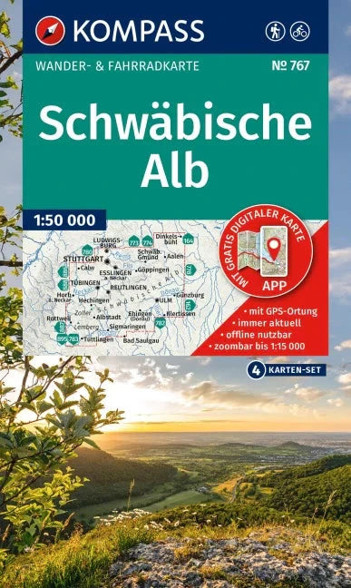 Carte de randonnée n° 767 - Jura souabe, lot de 4 cartes (Allemagne) | Kompass carte pliée Kompass 