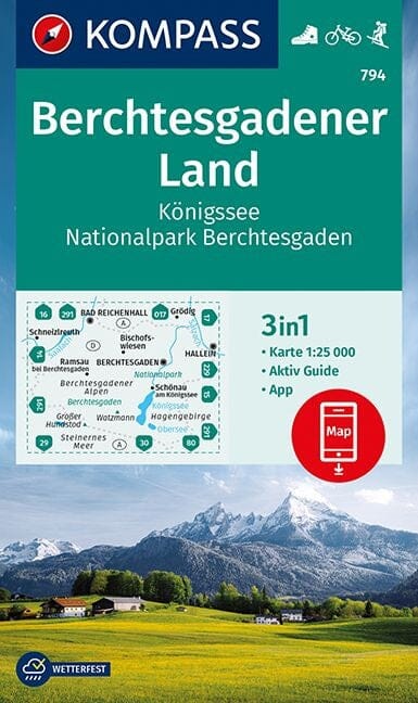 Carte de randonnée n° 794 - Parc national de Berchtesgaden + Aktiv Guide (Allemagne) | Kompass carte pliée Kompass 
