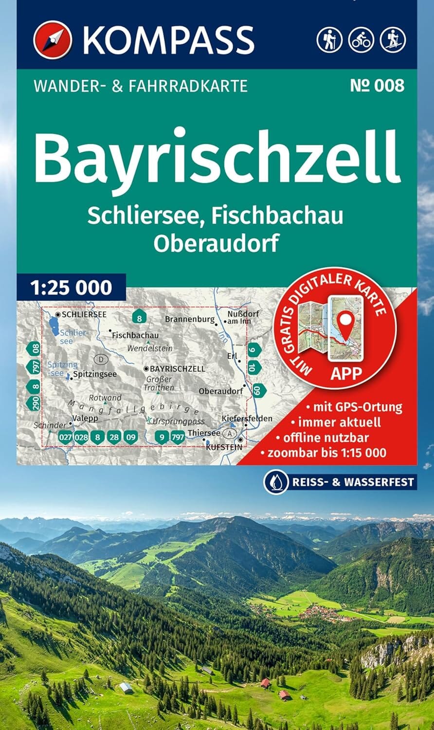 Carte de randonnée n° 8 - Bayrischzell, Schliersee, Fischbachau, Oberaudorf (Allemagne) | Kompass carte pliée Kompass 