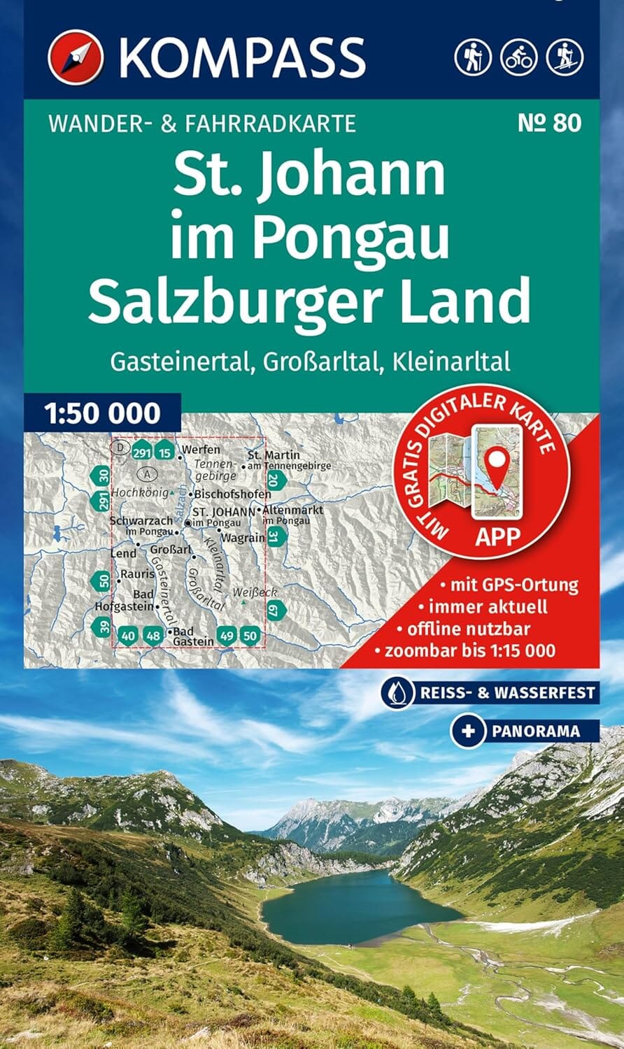 Carte de randonnée n° 80 - St-Johann, Salzburger Land (Autriche) | Kompass carte pliée Kompass 