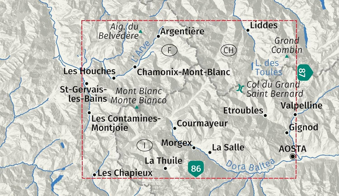 Carte de randonnée n° 85 - Mont Blanc, Chamonix, Courmayeur | Kompass carte pliée Kompass 