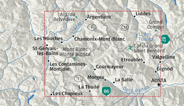 Carte de randonnée n° 85 - Mont Blanc, Chamonix, Courmayeur | Kompass carte pliée Kompass 
