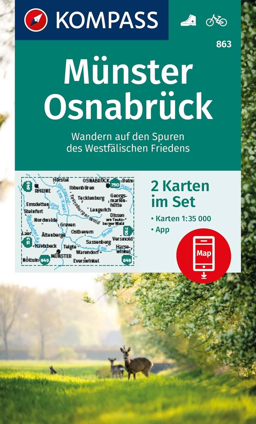 Carte de randonnée n° 863 - Münster, Osnabrück (Allemagne) | Kompass carte pliée Kompass 