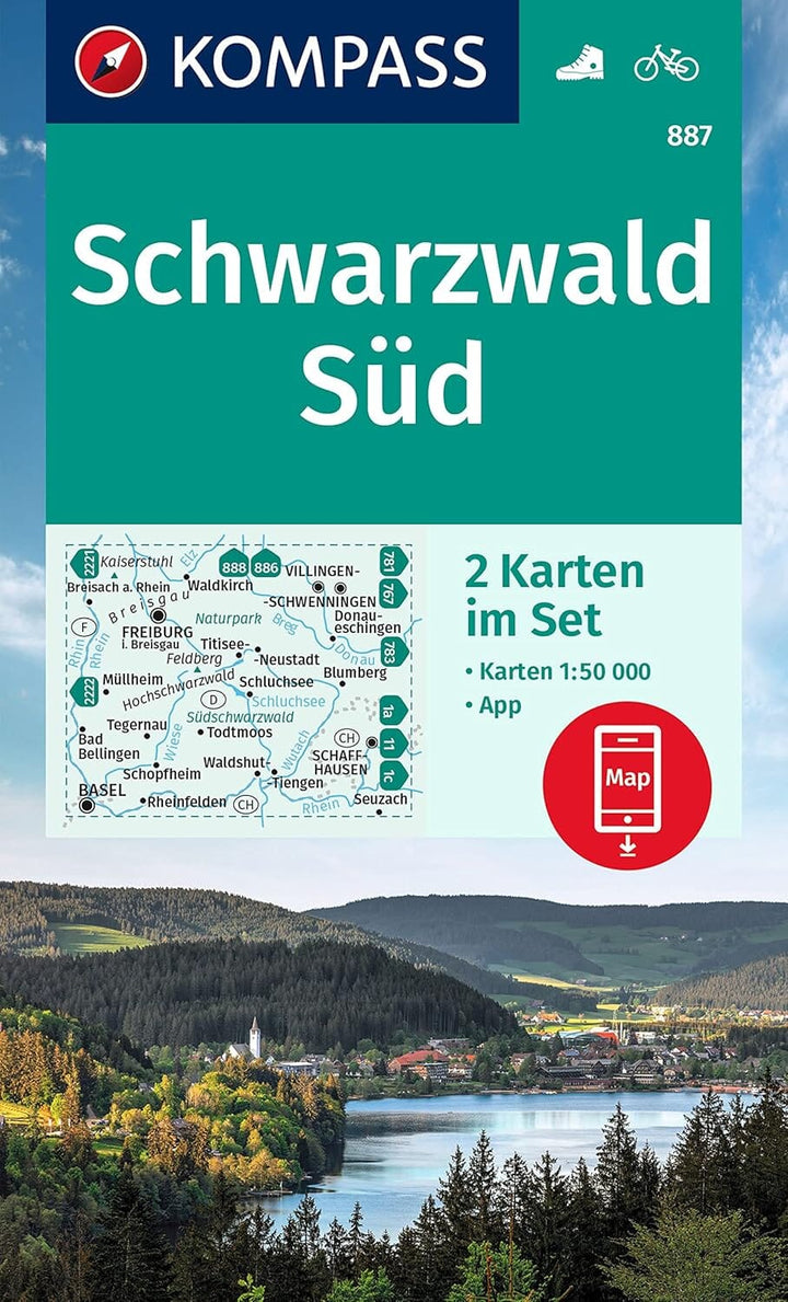 Carte de randonnée n° 887 - Forêt Noire Sud, lot de 2 cartes (Allemagne) | Kompass carte pliée Kompass 