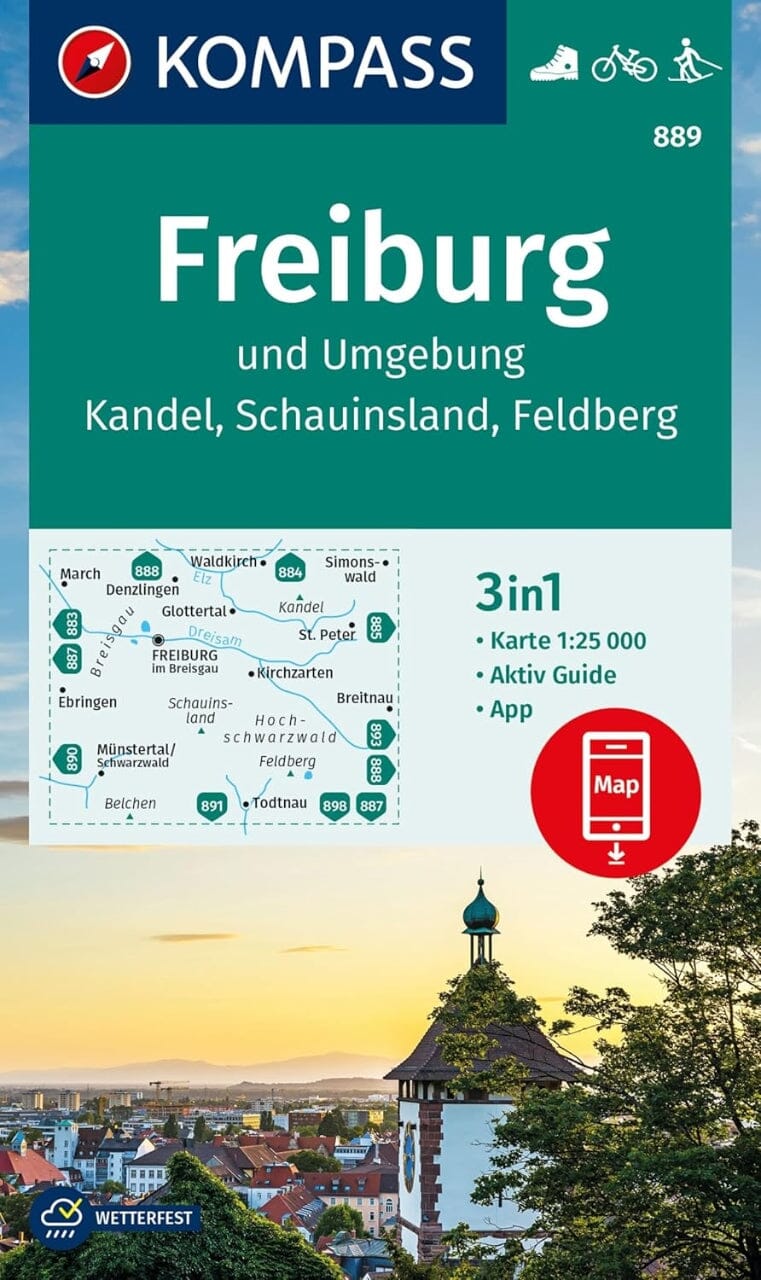 Carte de randonnée n° 889 - Freiburg & environs + Aktiv Guide (Allemagne) | Kompass carte pliée Kompass 