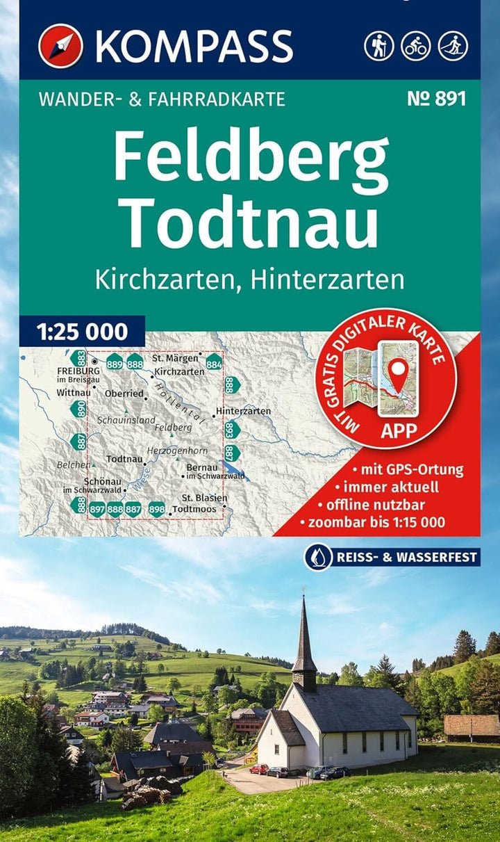 Carte de randonnée n° 891 - Feldberg, Todtnau, Kirchzarten, Hinterzarten + Aktiv Guide (Allemagne) | Kompass carte pliée Kompass 