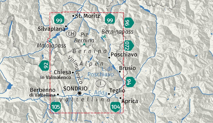 Carte de randonnée n° 93 - Bernina, Valmalenco, Sondrio (Italie, Suisse) | Kompass carte pliée Kompass 