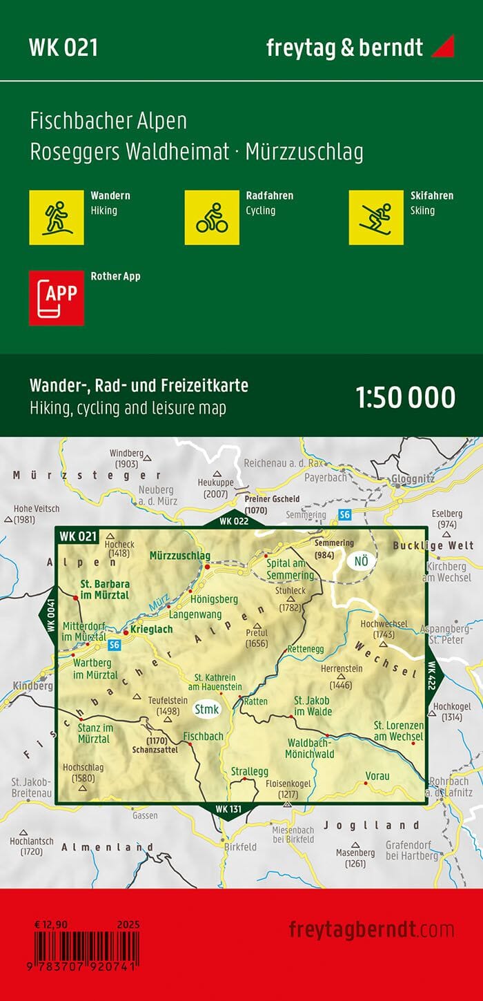 Carte de randonnée n° WK021 - Fischbacher Alpen - Roseggers Waldheimat (Alpes autrichiennes) | Freytag & Berndt carte pliée Freytag & Berndt 