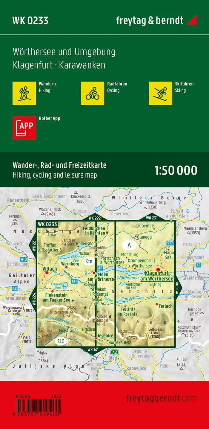 Carte de randonnée n° WK233 - Lacs de Carinthie, Karawanken, Villach, Klagenfurt (Autriche) | Freytag & Berndt carte pliée Freytag & Berndt 