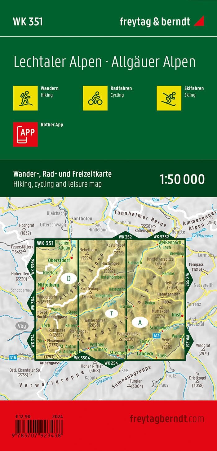 Carte de randonnée n° WK351 - Lechtaler - Allgäuer Alpen (Tyrol) | Freytag & Berndt carte pliée Freytag & Berndt 