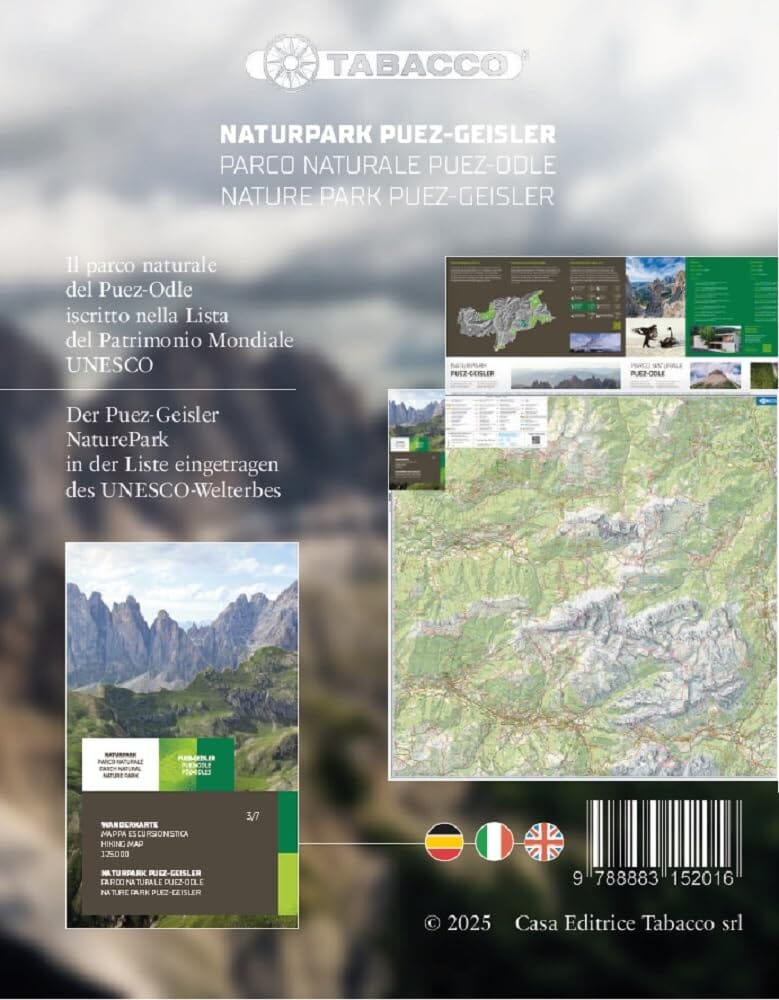 Carte de randonnée - Parco Naturale Puez-Odle / Puez-Geisler (Tyrol du Sud) | Tabacco carte pliée Tabacco 