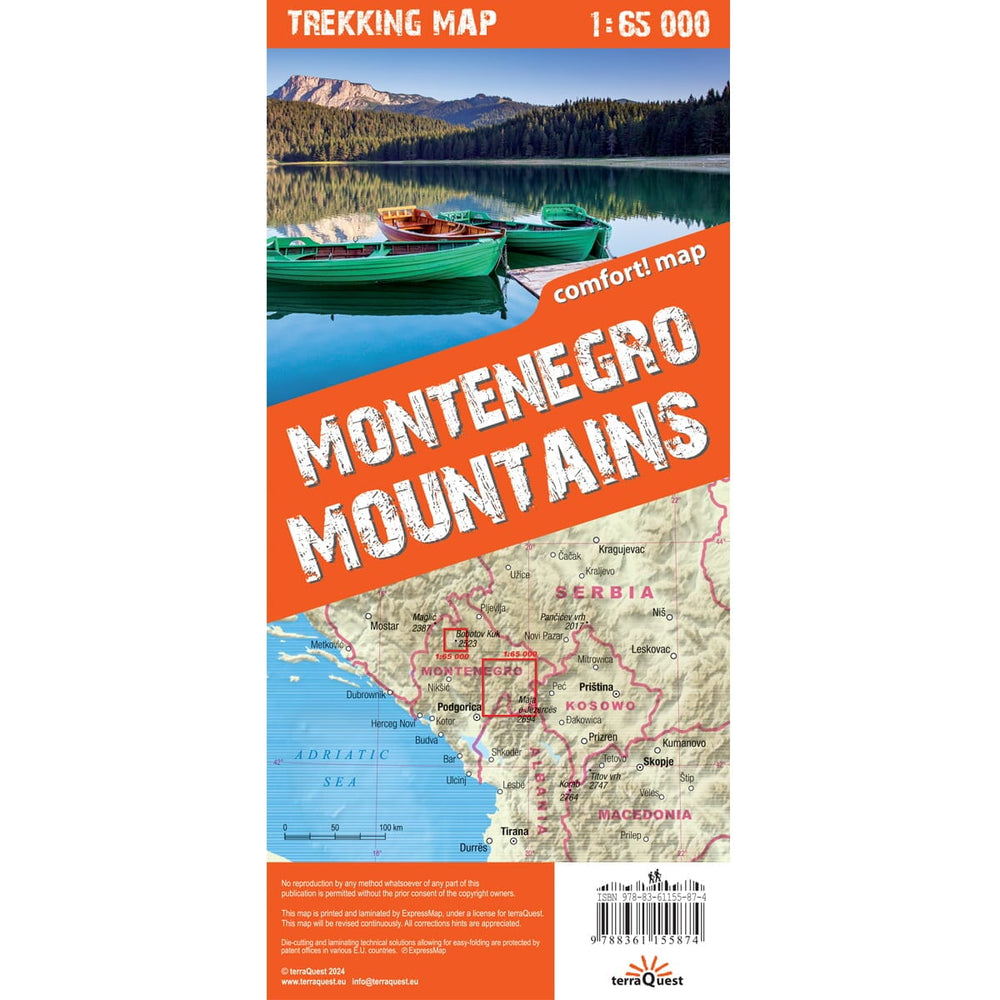 Carte de randonnée plastifiée - Montagnes du Monténégro - Durmitor, Bjelasica, Prokletije, Komovi | TerraQuest carte pliée Terra Quest 