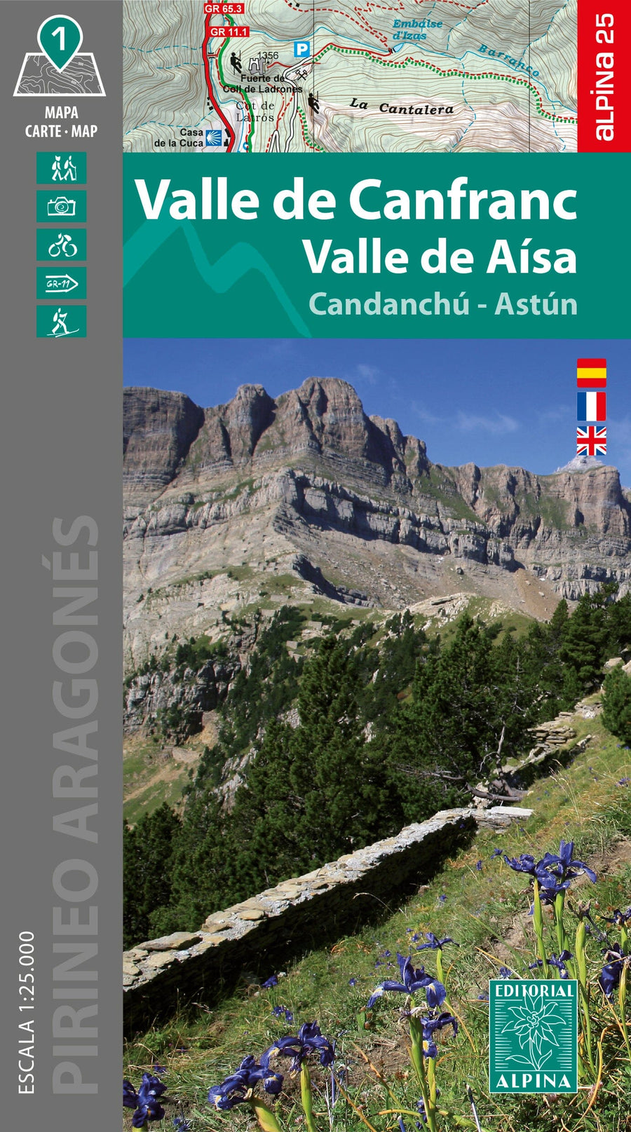 Carte de randonnée - Vallée de Canfranc & Vallée de Valle de Aísa, Candanchú, Astún (Pyrénées aragonaises) | Alpina carte pliée Editorial Alpina 