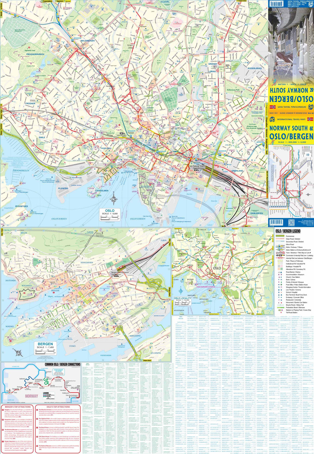 Carte de voyage - Norvège Sud & Plans d'Oslo et Bergen | ITM carte pliée ITM 