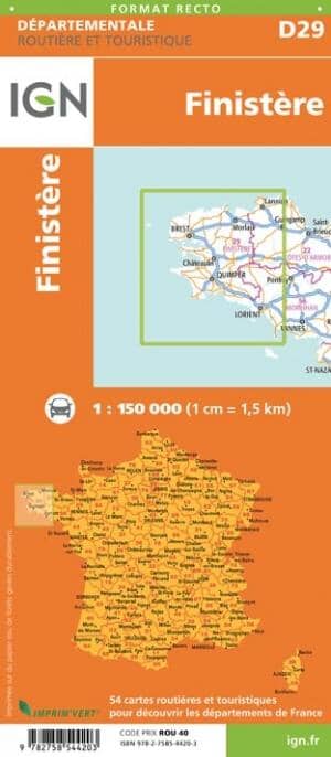 Carte départementale D29 - Finistère - VERSION MURALE ET PLASTIFIEE | IGN carte murale hors dimensions IGN 